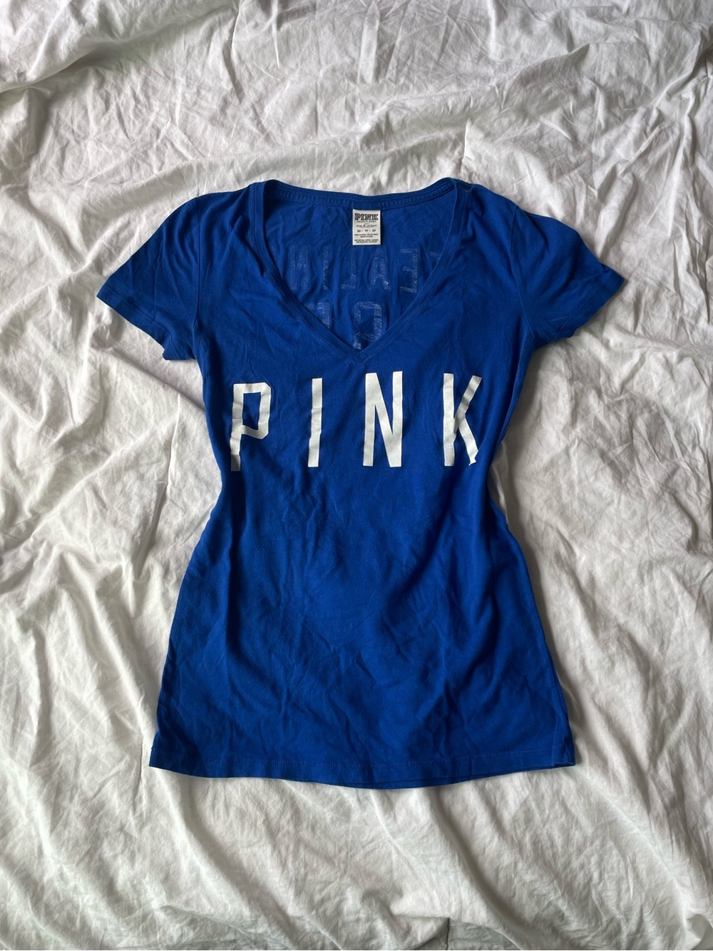 Victoria's Secret PINK x Dodgers Blue V Neck Shirt (XS)